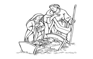 bekijk Jozef & Maria bij het kerstkind Jezus kleurplaat